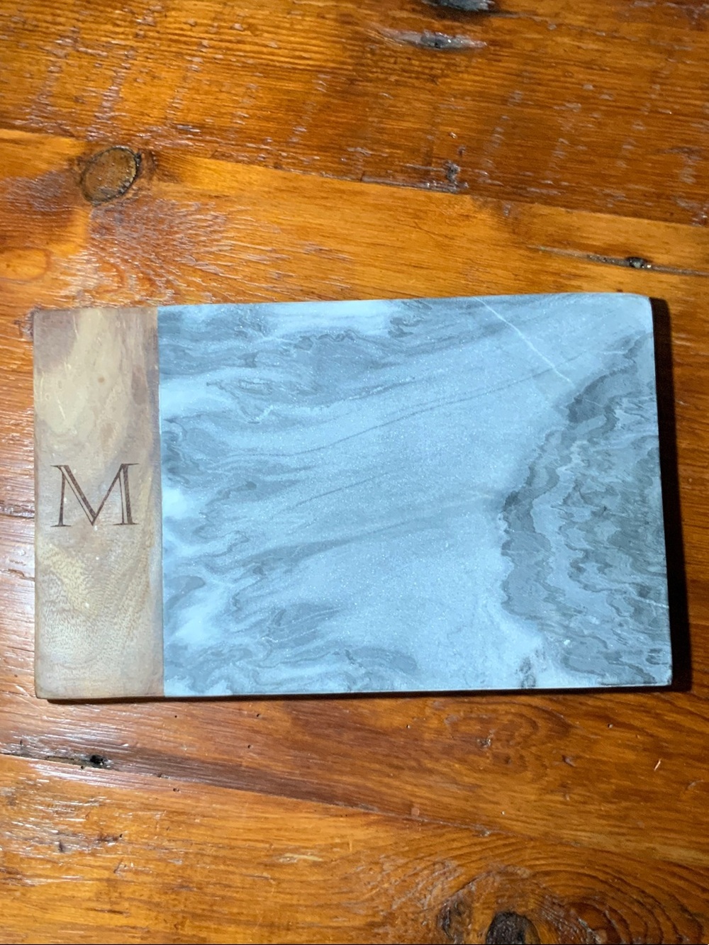 🧀 Monogram Marble & Wood Serving Board - Gray and Natural